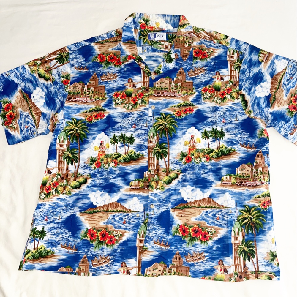 RJC Hawaiian Shirt Mens 4XL Tropical Button Down Short Sleeve Made in Hawaii